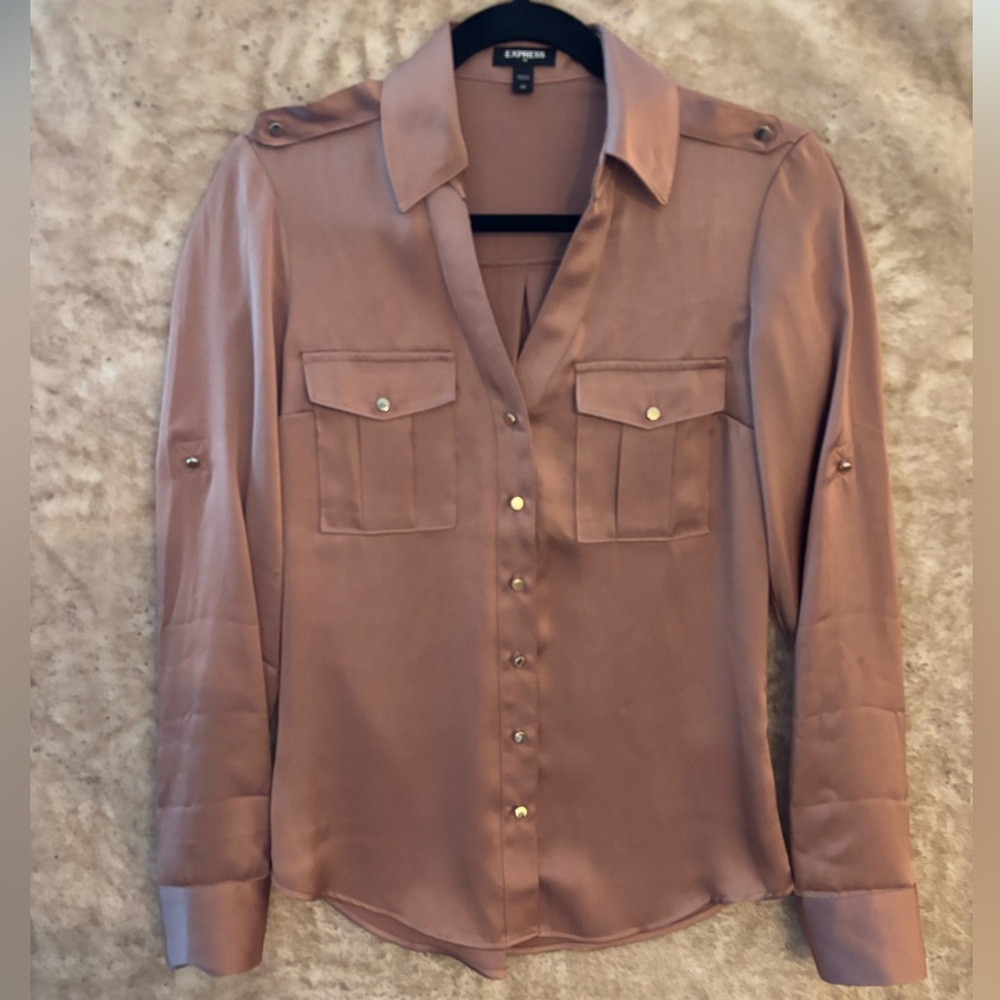 Express Portofino Shirt XS - Military Cut - Dusty Rose with Gold Buttons